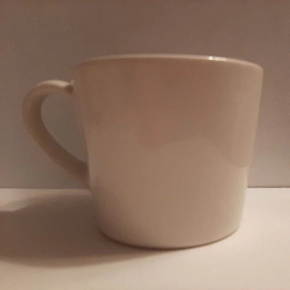 Ikea Finstilt Ceramic Mug White with Blue and Orange Flower 10 oz